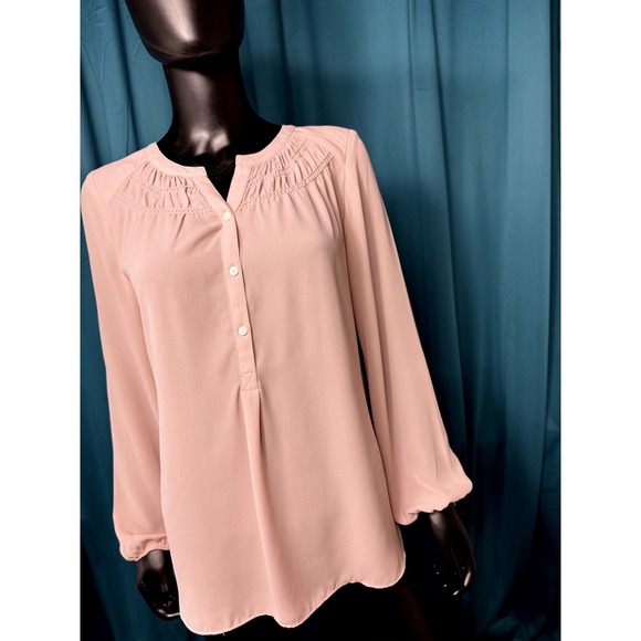Max Studio Tops - Max Studio Dusty Rose Pink Pleated Smocked V-Neck Blouse Top 7701A31 Small